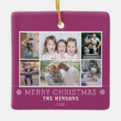 Paarse kerst familie 6 foto collage keramisch ornament (Voorkant)