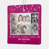 Paarse kerst familie 6 foto collage keramisch ornament (Links)
