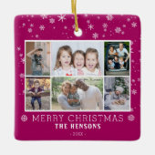 Paarse kerst familie 6 foto collage keramisch ornament (Voorkant)