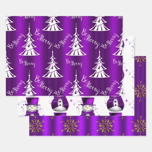Paarse kerst inpakpapier vel (Set)