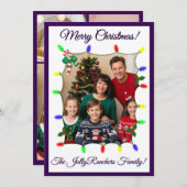 Paarse kerst Kaart met licht en foto's (Voorkant / Achterkant)