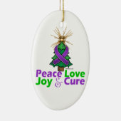 Paarse kerst met lint, vreugde, vreugde en zorg keramisch ornament (Rechts)