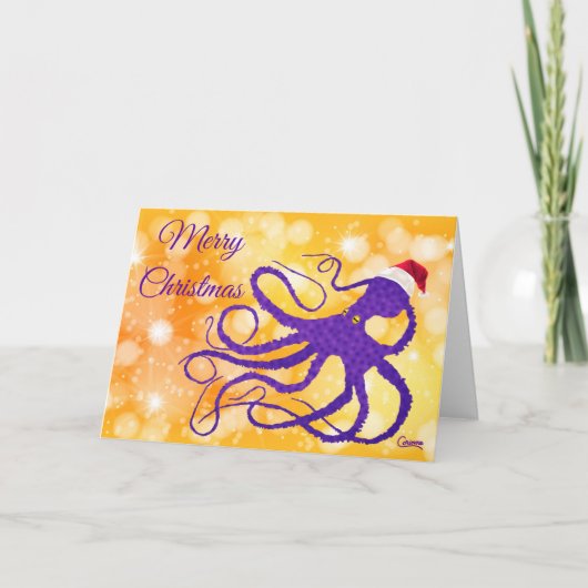 Paarse Kerst Octopus - 7 "x 5" Kaart (Voorkant)