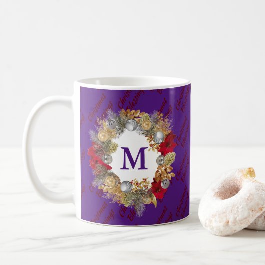 Paarse kerst op monogram koffiemok (Met donut)