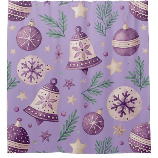 Paarse Kerst Ornament Douchegordijn – Feestelijk (Voorkant)
