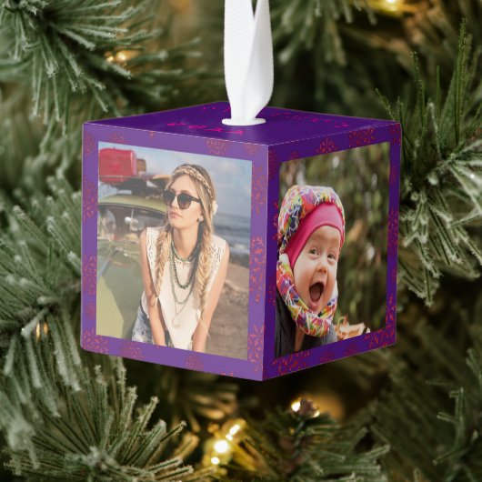 Paarse Kerst Photo Cube Decoratie (Boom)