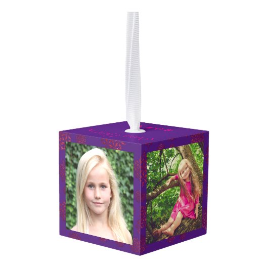 Paarse Kerst Photo Cube Decoratie (Achter hoekig)