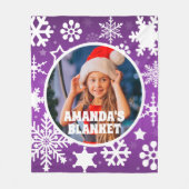 Paarse Kerst Sneeuwvlokken Aangepaste Kinder Foto Fleece Deken (Voorkant)