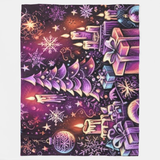 Paarse Kerst Thema Hard Pastel Tekening Fleece Deken (Voorkant)