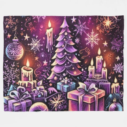 Paarse Kerst Thema Hard Pastel Tekening Fleece Deken (Voorkant (Horizontaal))