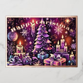 Paarse Kerst Thema Hard Pastel Tekening Folie Feestdagenkaart (Voorkant)