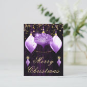 Paarse kerst van Glitter Baubles Feestdagenkaart (Staand voorkant)