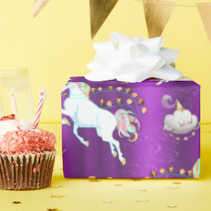 Paarse kerst van Unicorn Cadeaupapier