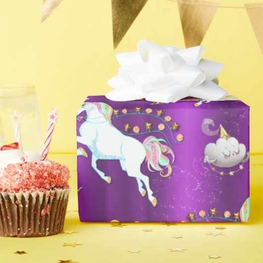 Paarse kerst van Unicorn Cadeaupapier (Verjaardagsfeest)