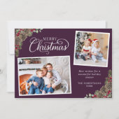 Paarse Kerst Waterverf Botanical 2 Foto Feestdagenkaart (Voorkant)