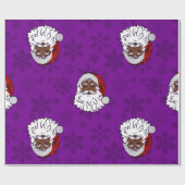 paarse kerst zwart santa sneeuwvlokken cadeaupapier (Vlak)