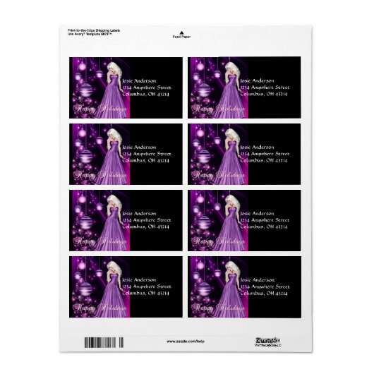 Paarse kerstAdresetiketten voor meisjes Etiket (Full Sheet)
