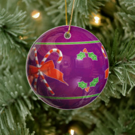 Paarse kerstbol keramisch ornament