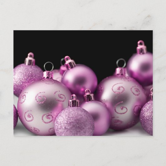 Paarse kerstbollen feestdagenkaart (Voorkant)