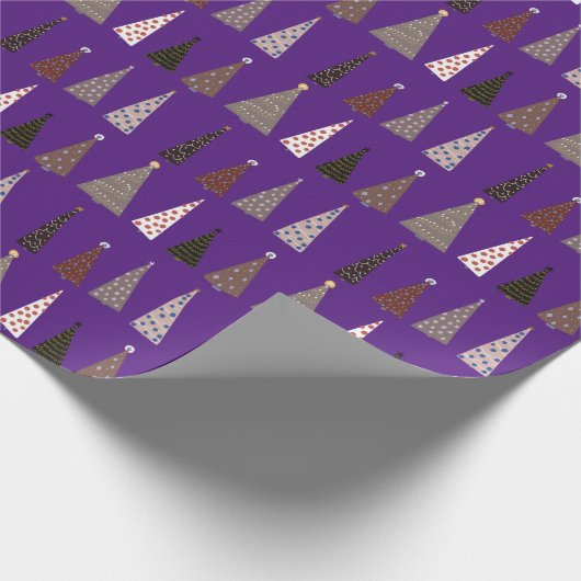 Paarse kerstbomen cadeaupapier (Hoek)