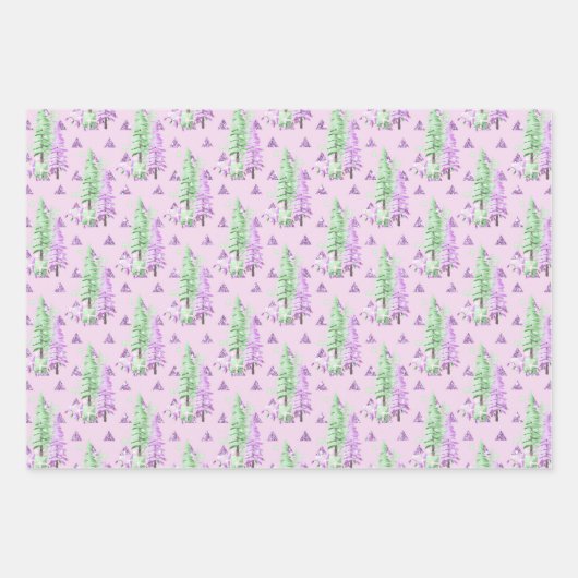 Paarse kerstbomen inpakpapier vel (Voorkant)