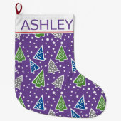 Paarse kerstbomen met een stijlvol kerstboompatroo grote kerstsok (Voorkant)