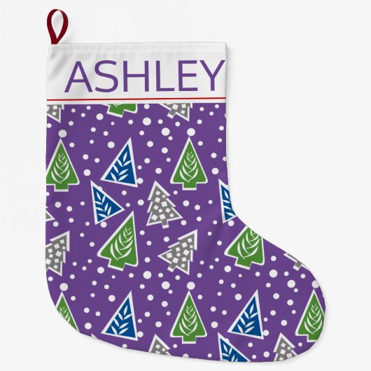 Paarse kerstbomen met een stijlvol kerstboompatroo grote kerstsok (Voorkant)