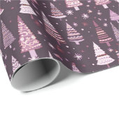 Paarse kerstbomen Sneeuwvlokken Blauw Kerstmis Cadeaupapier (Rol Hoek)