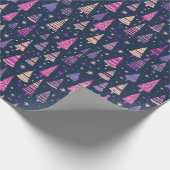 Paarse kerstbomen Sneeuwvlokken Blauw Kerstmis Cadeaupapier (Hoek)