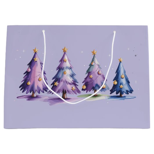 Paarse Kerstbomen Winter Vakantie Groot Cadeauzakje (Voorkant)