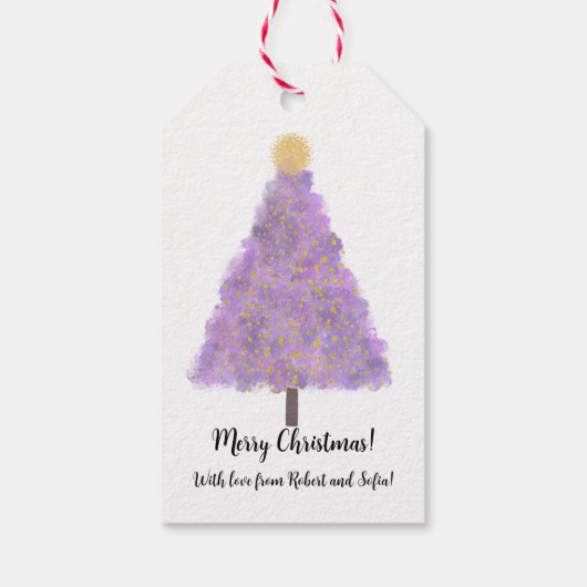 Paarse kerstboom cadeaulabel (Achterkant)