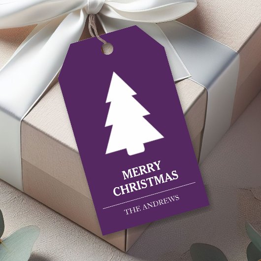Paarse Kerstboom Cadeaulabel
