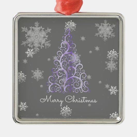 Paarse kerstboom en Ornament Snowflakes (Voorkant)