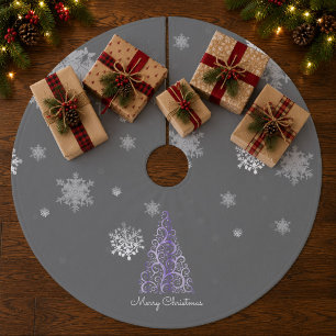 Paarse Kerstboom en Sneeuwvlokken Boomrok Fleece Kerstboom Rok