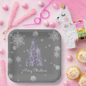 Paarse kerstboom en sneeuwvlokken Bord (Feest)