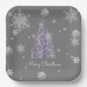 Paarse kerstboom en sneeuwvlokken Bord (Voorkant)