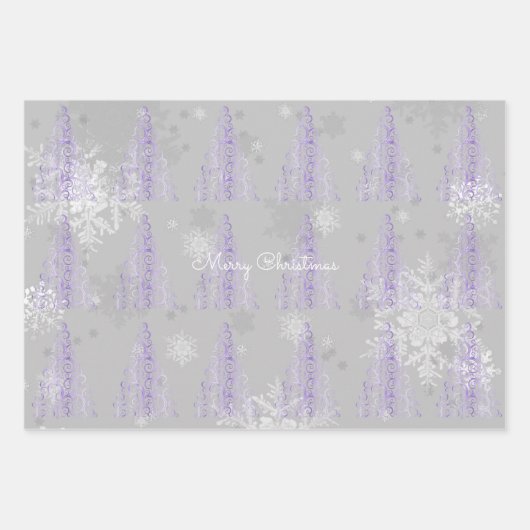 Paarse kerstboom en sneeuwvlokken inpakpapier vel (Voorkant 3)