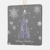 Paarse kerstboom en sneeuwvlokken keramisch ornament (Links)