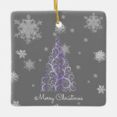 Paarse kerstboom en sneeuwvlokken keramisch ornament (Voorkant)