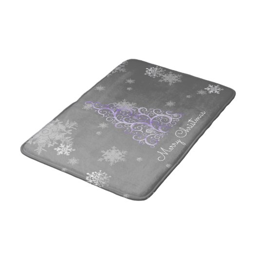 Paarse kerstboom en Snowflakes Bath Mat (Gekanteld)