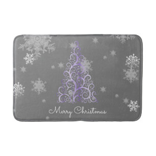 Paarse kerstboom en Snowflakes Bath Mat