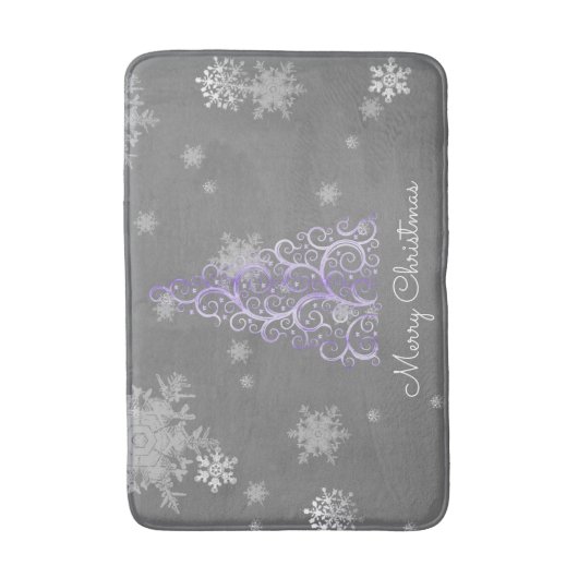 Paarse kerstboom en Snowflakes Bath Mat (Voorkant Verticaal)