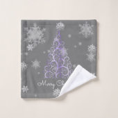 Paarse kerstboom en snowflakes handdoekset bad handdoek (Wasdoekje)