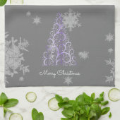 Paarse kerstboom en Snowflakes Kitchen Towel Theedoek (Gevouwen)