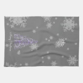 Paarse kerstboom en Snowflakes Kitchen Towel Theedoek (Horizontaal)