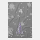Paarse kerstboom en Snowflakes Kitchen Towel Theedoek (Verticaal)