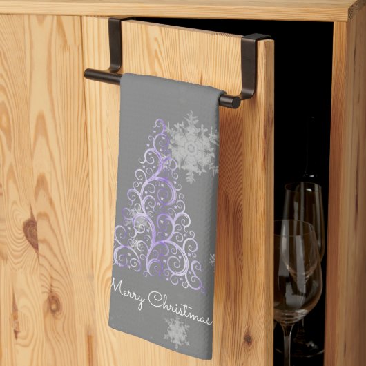 Paarse kerstboom en Snowflakes Kitchen Towel Theedoek (Derde Gevouwen)