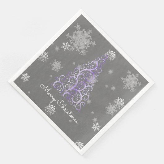 Paarse kerstboom en snowflakes papier servet (Hoek)