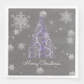 Paarse kerstboom en snowflakes papier servet (Voorkant)