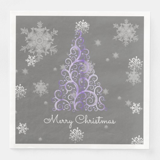 Paarse kerstboom en snowflakes papier servet (Voorkant)